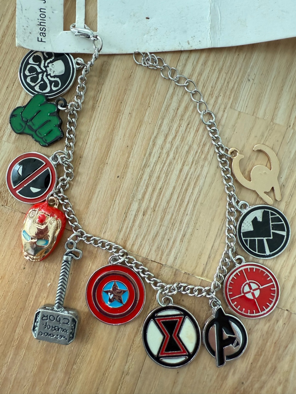 The Avengers fandom charm bracelet LOKI THOR IRON MAN CAPTAIN AMERICA HULK